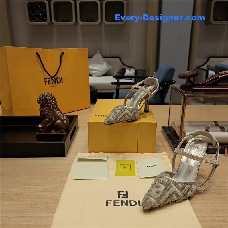F**di flocked embroidered pointed toe sandals