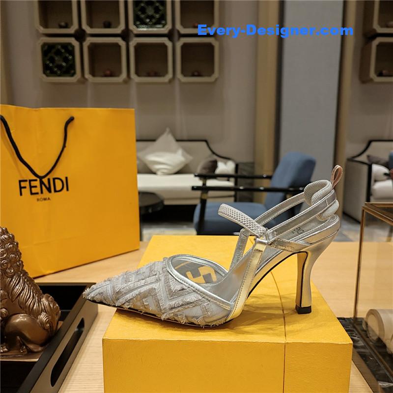 F**di flocked embroidered pointed toe sandals