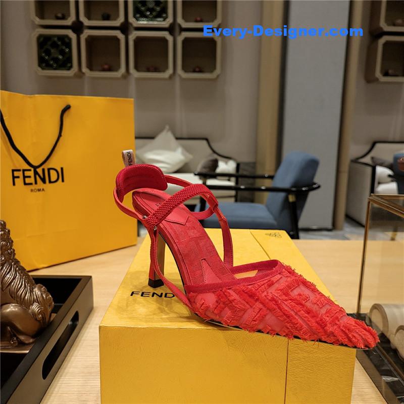 F**di flocked embroidered pointed toe sandals