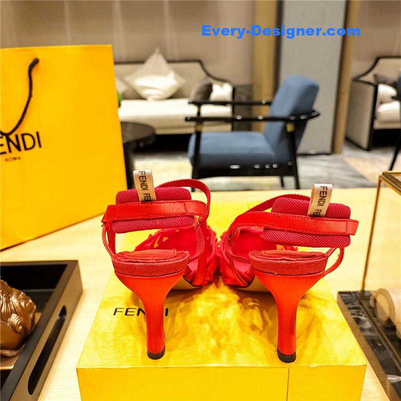 F**di flocked embroidered pointed toe sandals