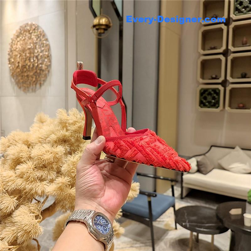 F**di flocked embroidered pointed toe sandals