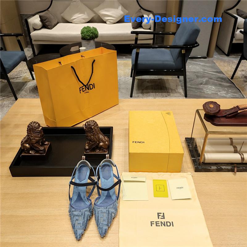 F**di flocked embroidered pointed toe sandals