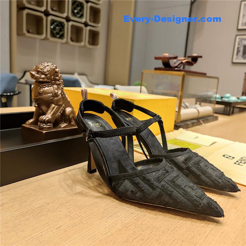 F**di flocked embroidered pointed toe sandals