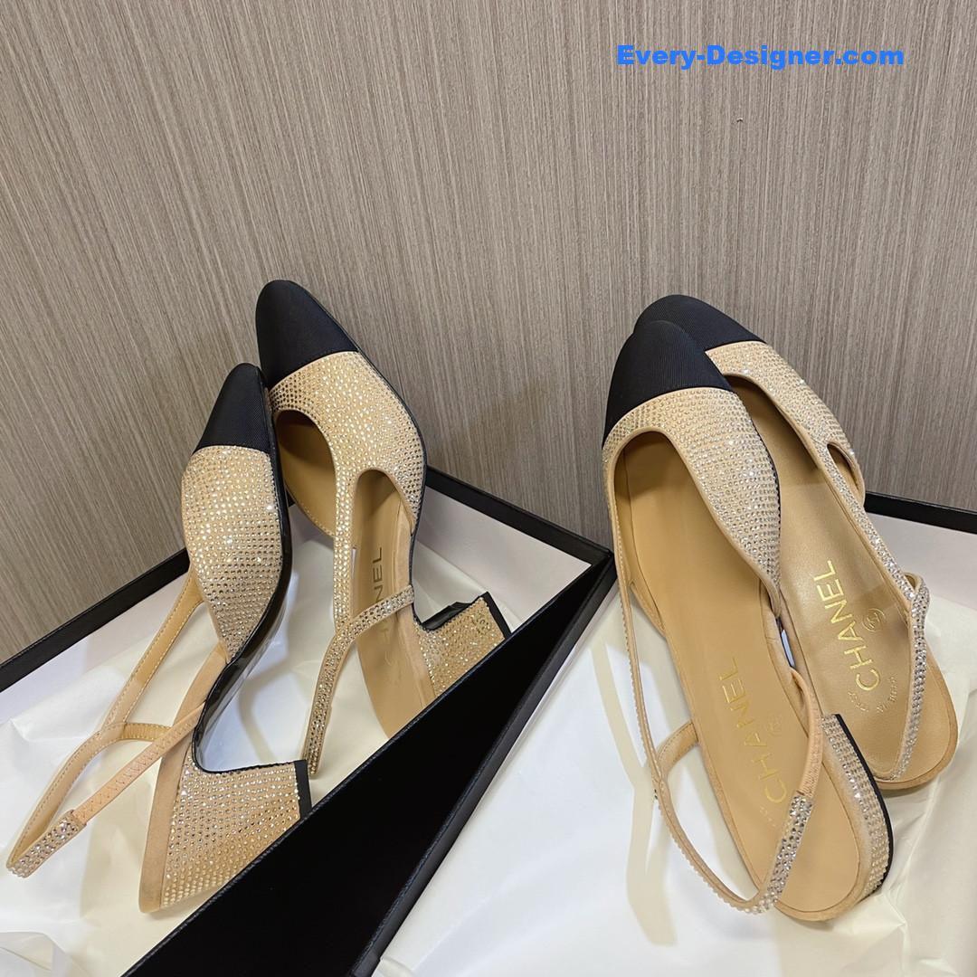 CC rhinestone thick heel side empty sandals