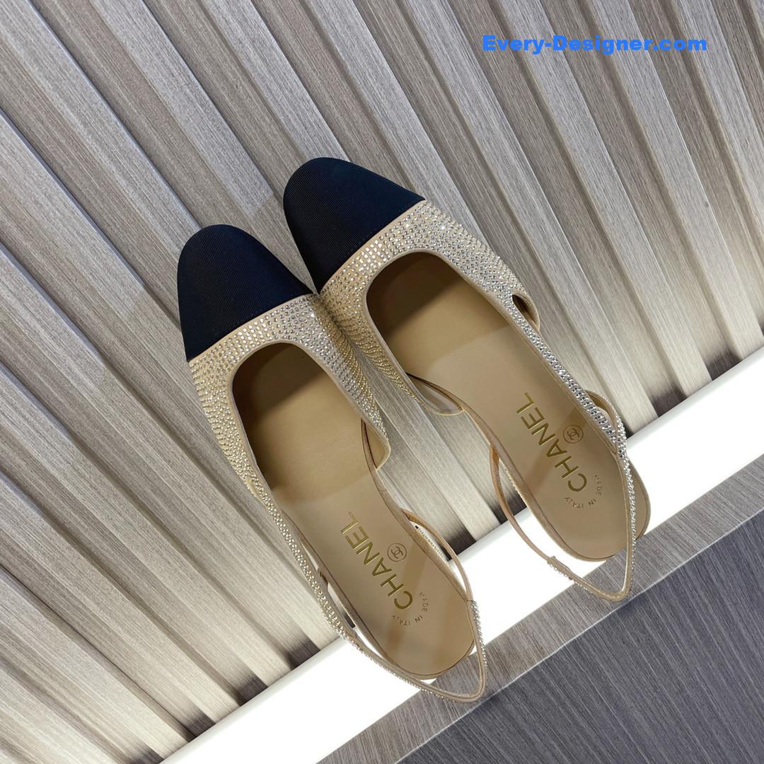 CC rhinestone thick heel side empty sandals