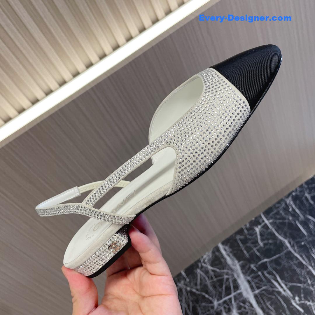 CC rhinestone thick heel side empty sandals