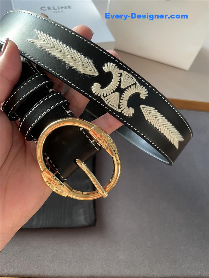 Ce1i*e embroidered belt in vintage calfskin