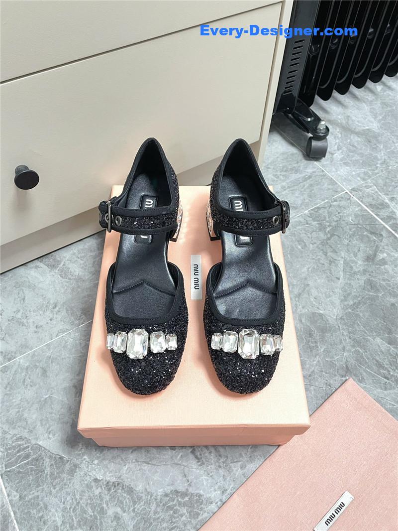 M1um1u mary jane rhinestone heels