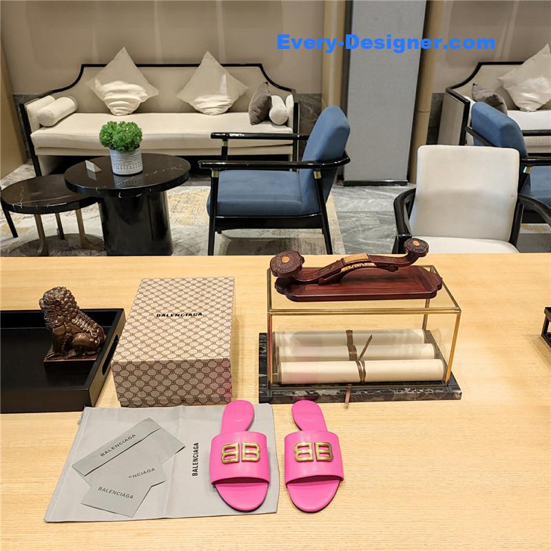 Ba1en*iaga flat heel round toe slide side slides