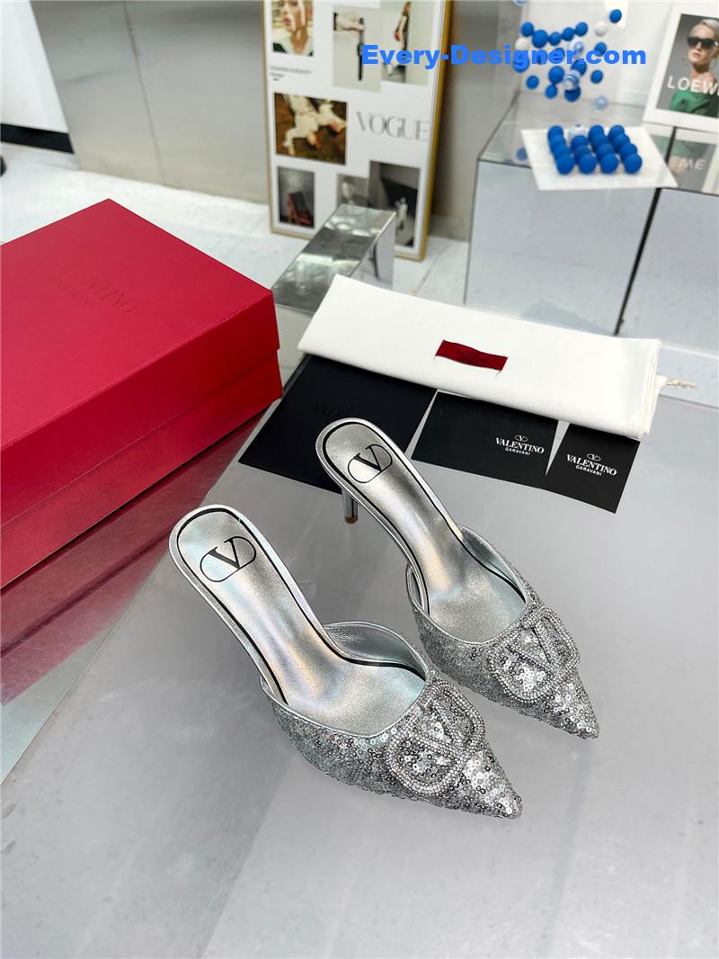 Va1e*ntin0 new sequin version v buckle classic slippers