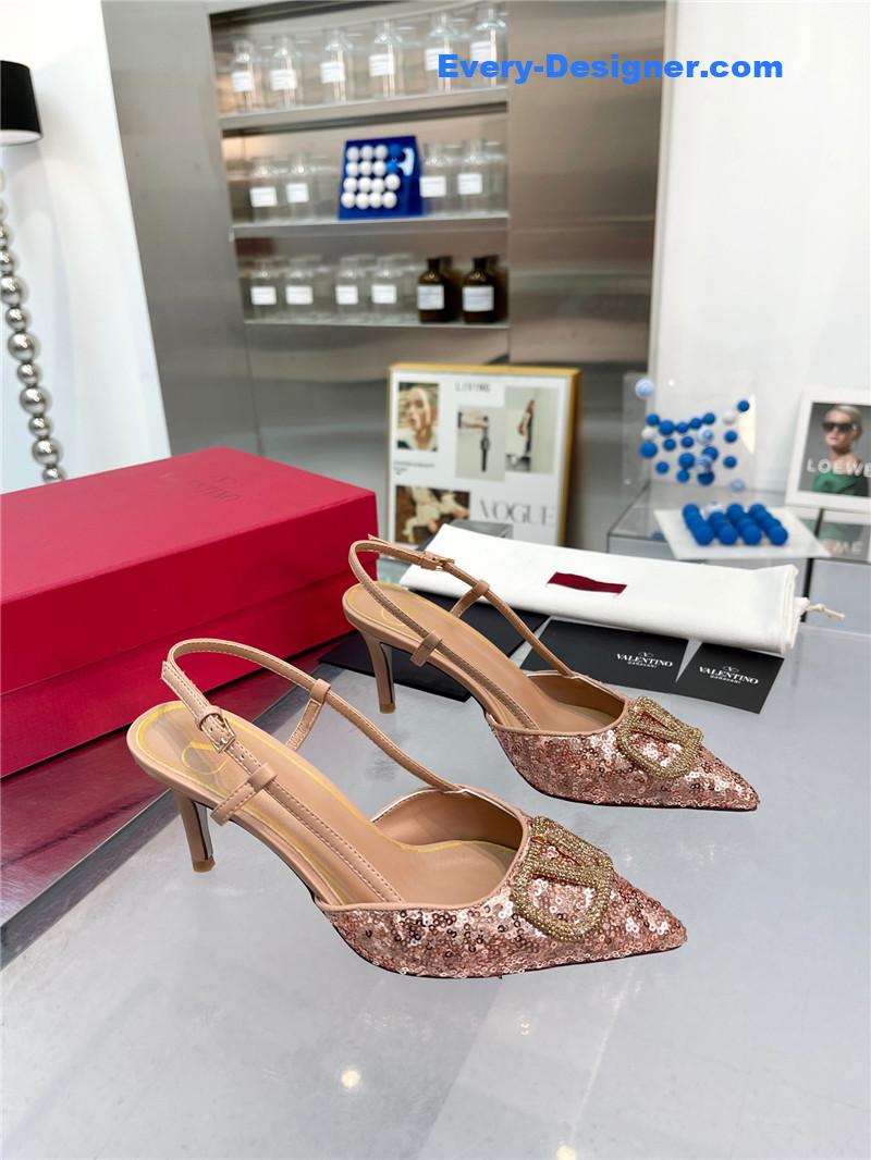 Va1e*ntin0 classic sandals in sequined version with v buckle