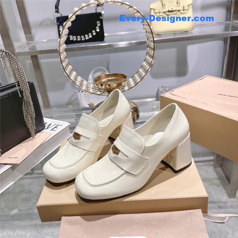 M1um1u gold coin loafer patent leather high heels