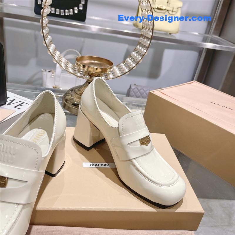 M1um1u gold coin loafer patent leather high heels