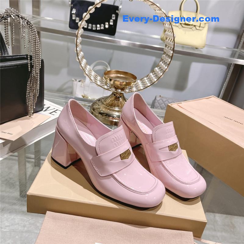 M1um1u gold coin loafer patent leather high heels