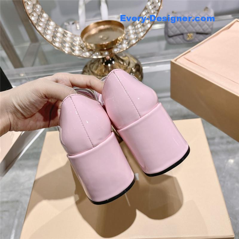 M1um1u gold coin loafer patent leather high heels