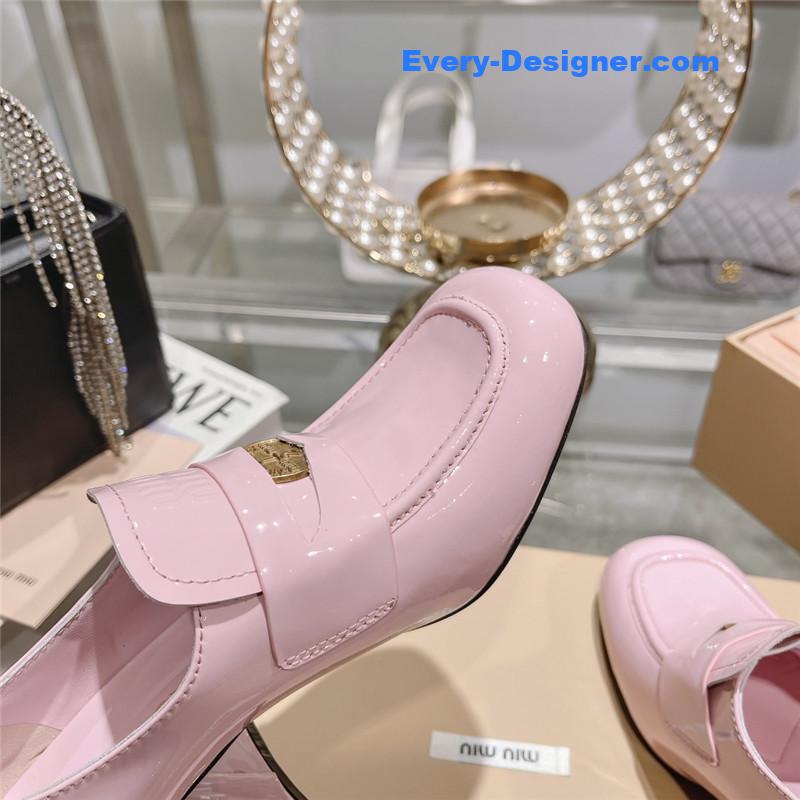 M1um1u gold coin loafer patent leather high heels