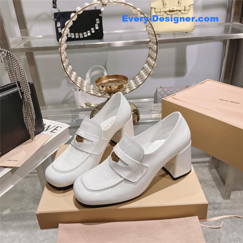M1um1u gold coin loafer patent leather high heels