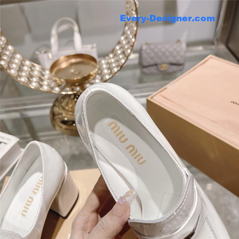M1um1u gold coin loafer patent leather high heels