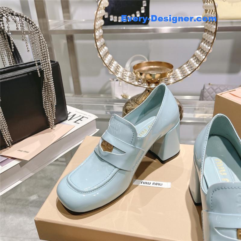 M1um1u gold coin loafer patent leather high heels