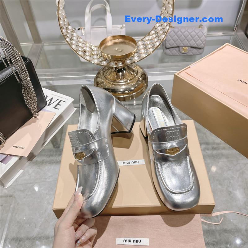 M1um1u gold coin loafer patent leather high heels