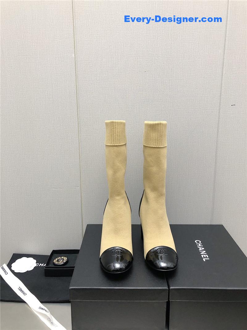 CC autumn winter small fragrance chunky heel socks boots
