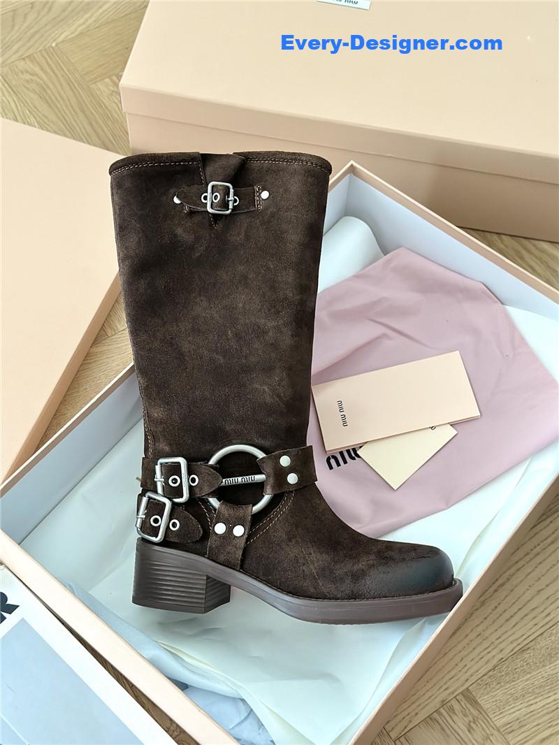 M1um1u autumn and winter brushed suede distressed boots