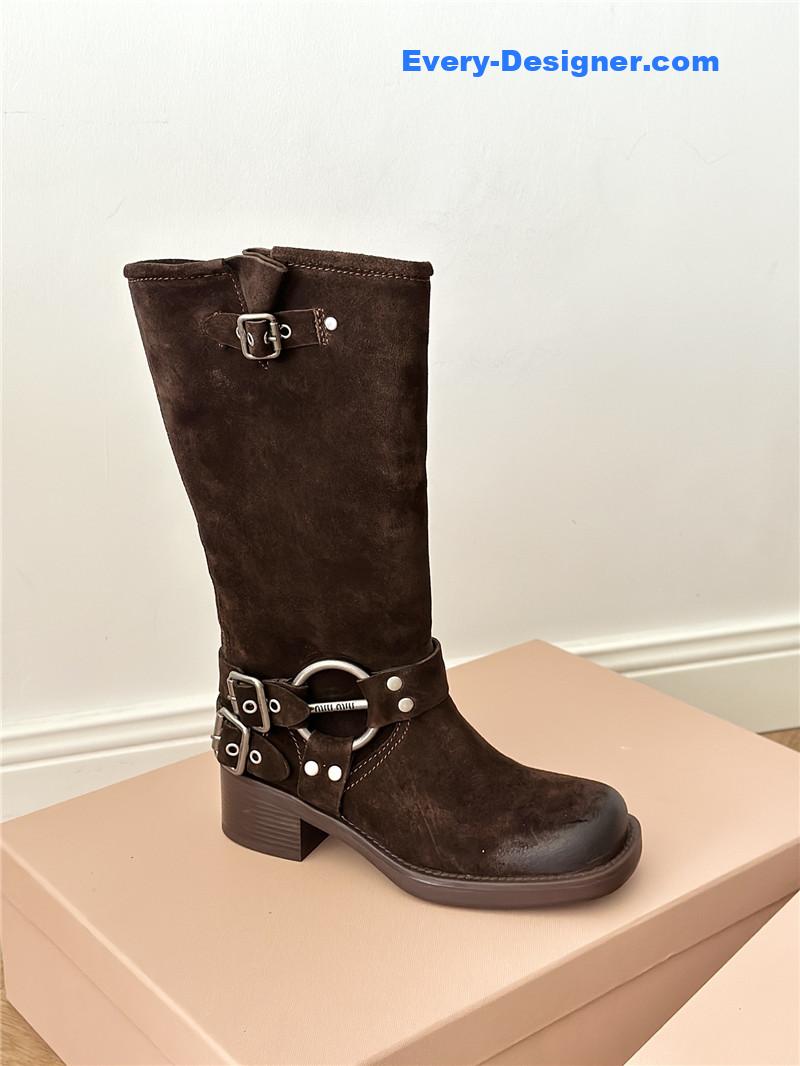 M1um1u autumn and winter brushed suede distressed boots