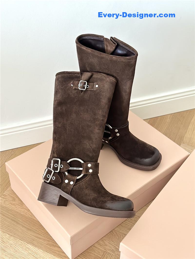 M1um1u autumn and winter brushed suede distressed boots