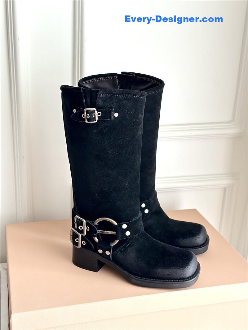 M1um1u autumn and winter brushed suede distressed boots