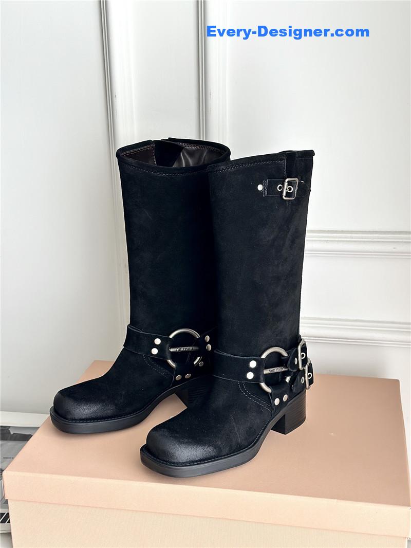M1um1u autumn and winter brushed suede distressed boots