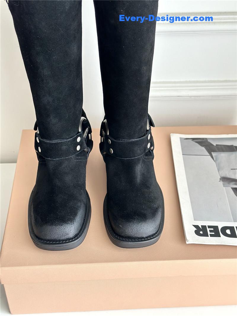 M1um1u autumn and winter brushed suede distressed boots