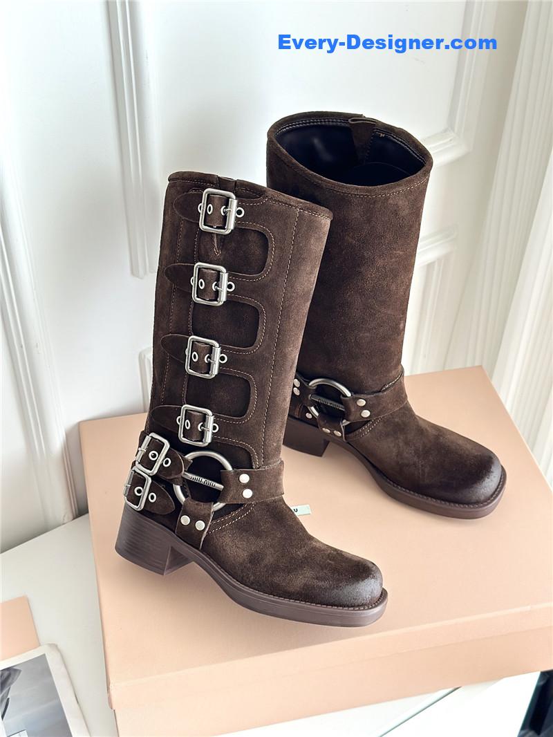 M1um1u autumn and winter brushed suede distressed boots