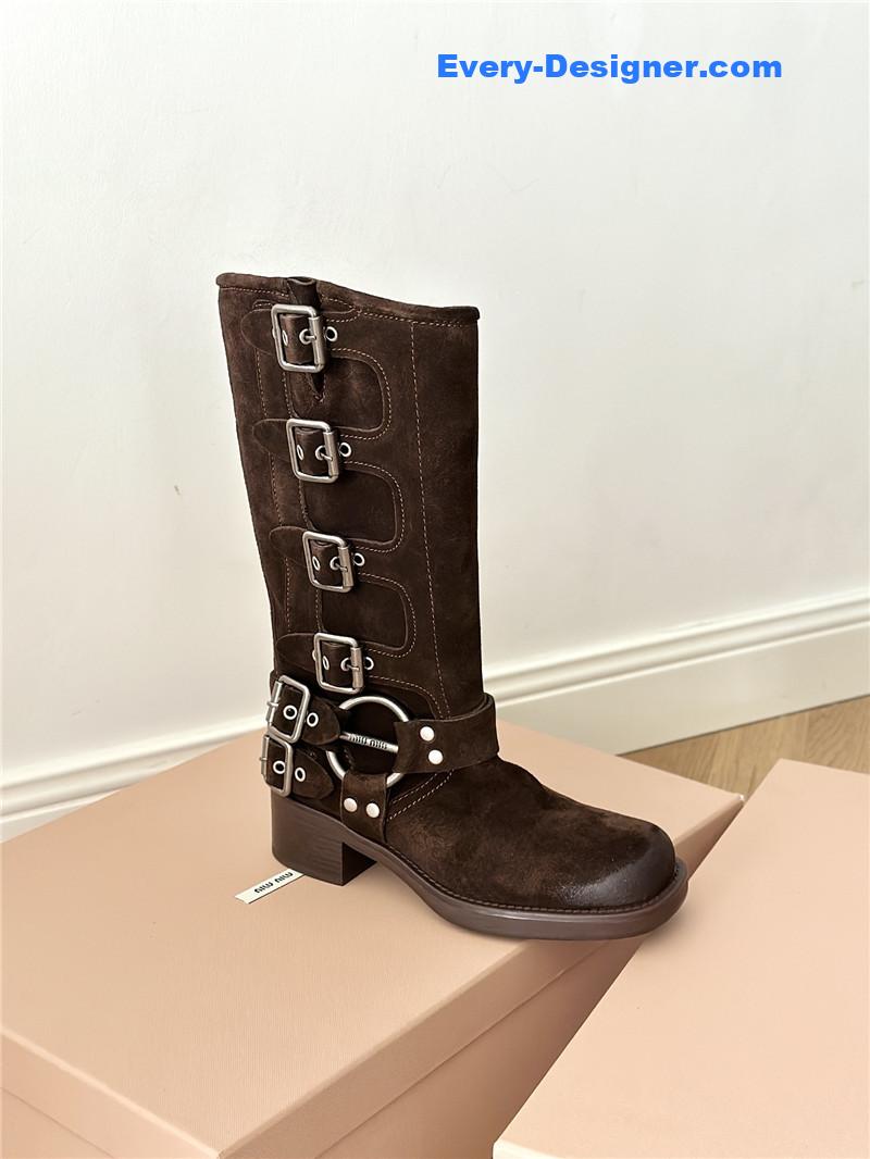 M1um1u autumn and winter brushed suede distressed boots