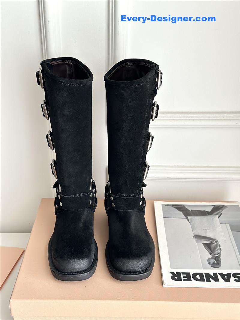 Miu Miu Black Suede High-top Motorcycle Boots