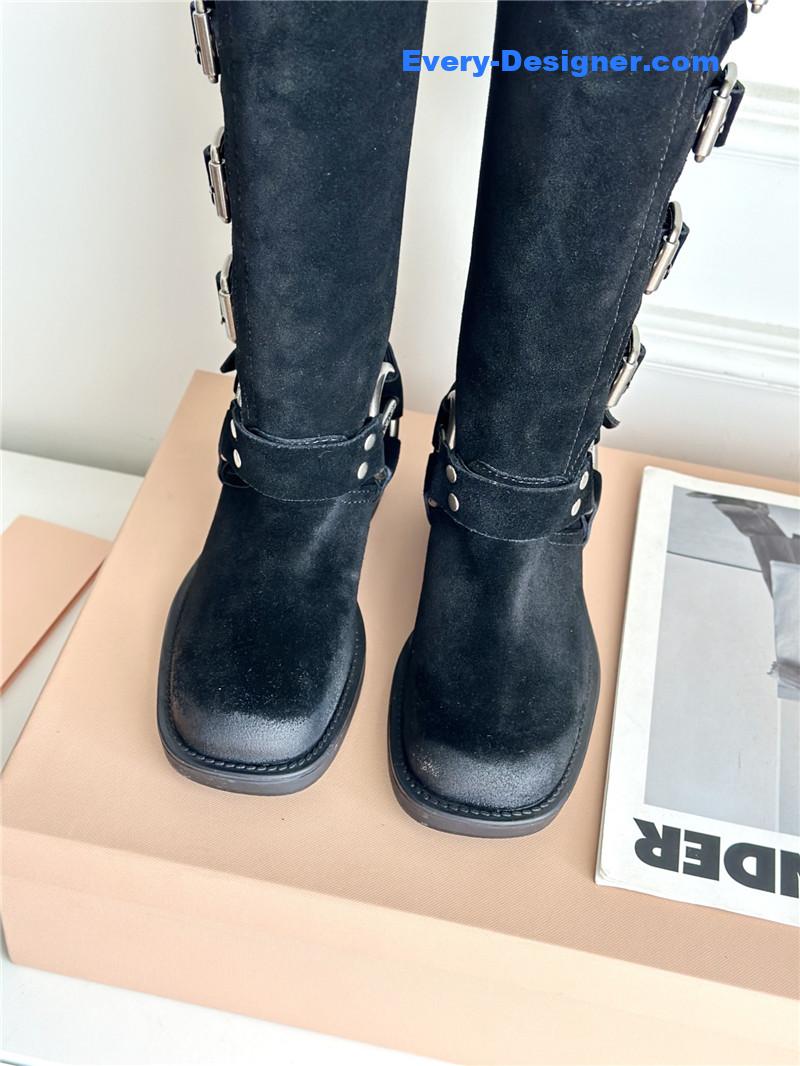 Miu Miu Black Suede High-top Motorcycle Boots