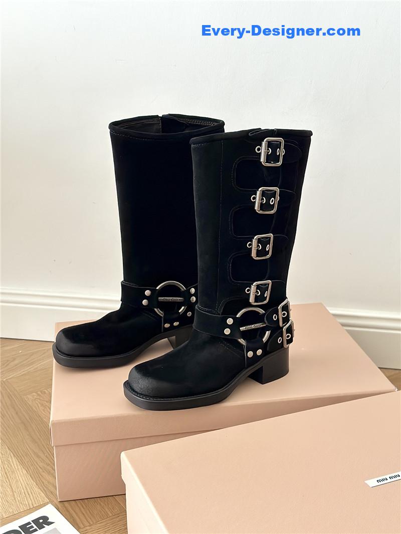 Miu Miu Black Suede High-top Motorcycle Boots