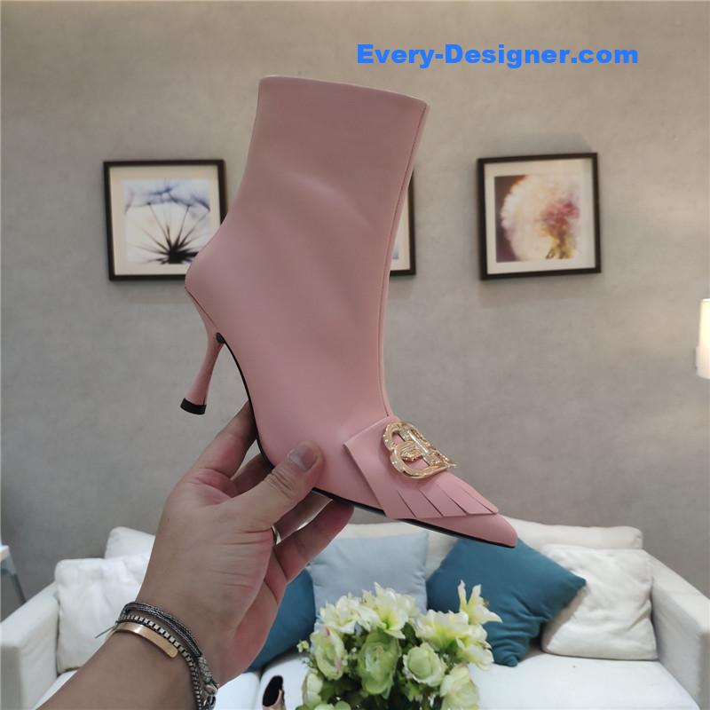 Ba1en*iaga new shape double b buckle flower toe ankle boots