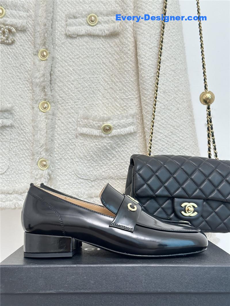 CC double C letter buckle square head chunky loafers
