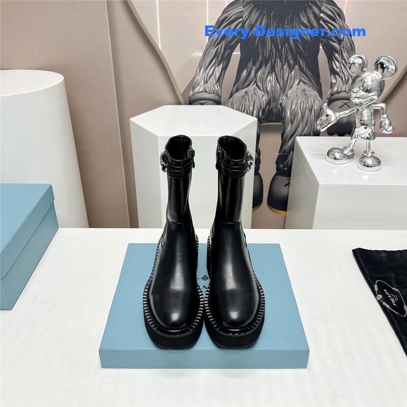 Pra*a round toe chain buckle platform ankle boots
