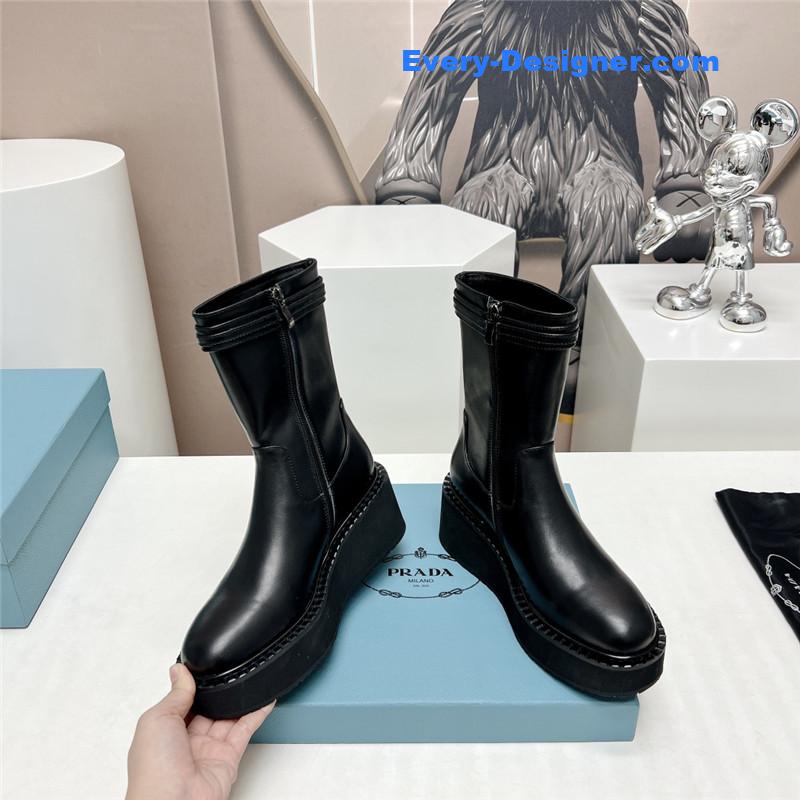 Pra*a round toe chain buckle platform ankle boots
