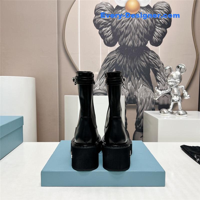 Pra*a round toe chain buckle platform ankle boots