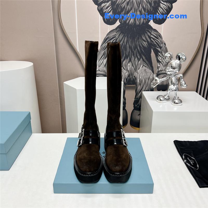 Pra*a round toe double buckle platform boots