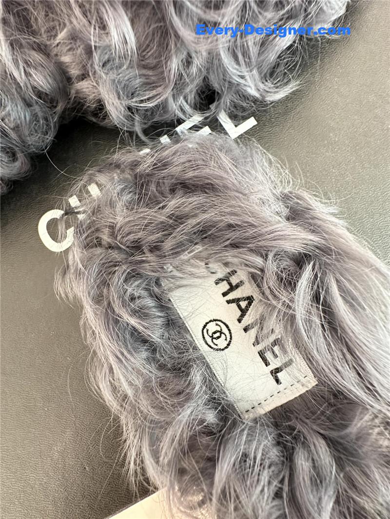 CC new Mier pure wool double C four-leaf clover fur slippers