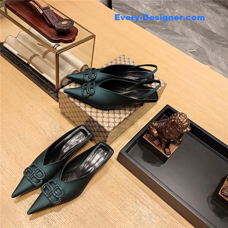Ba1en*iaga double b buckle cat heel mules slippers