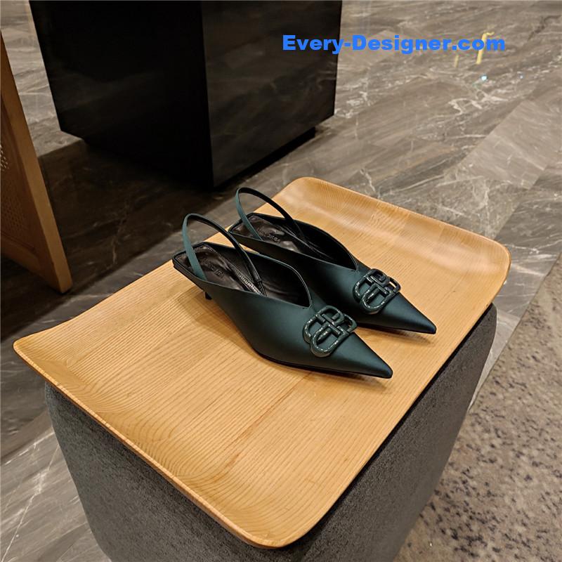 Ba1en*iaga double b buckle cat heel mules slippers