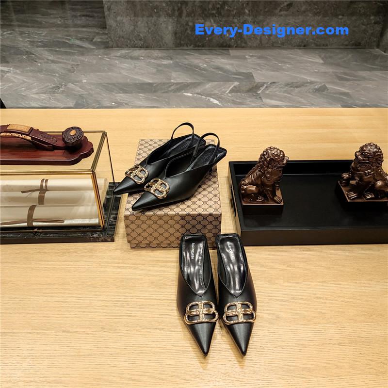 Ba1en*iaga double b buckle cat heel mules slippers