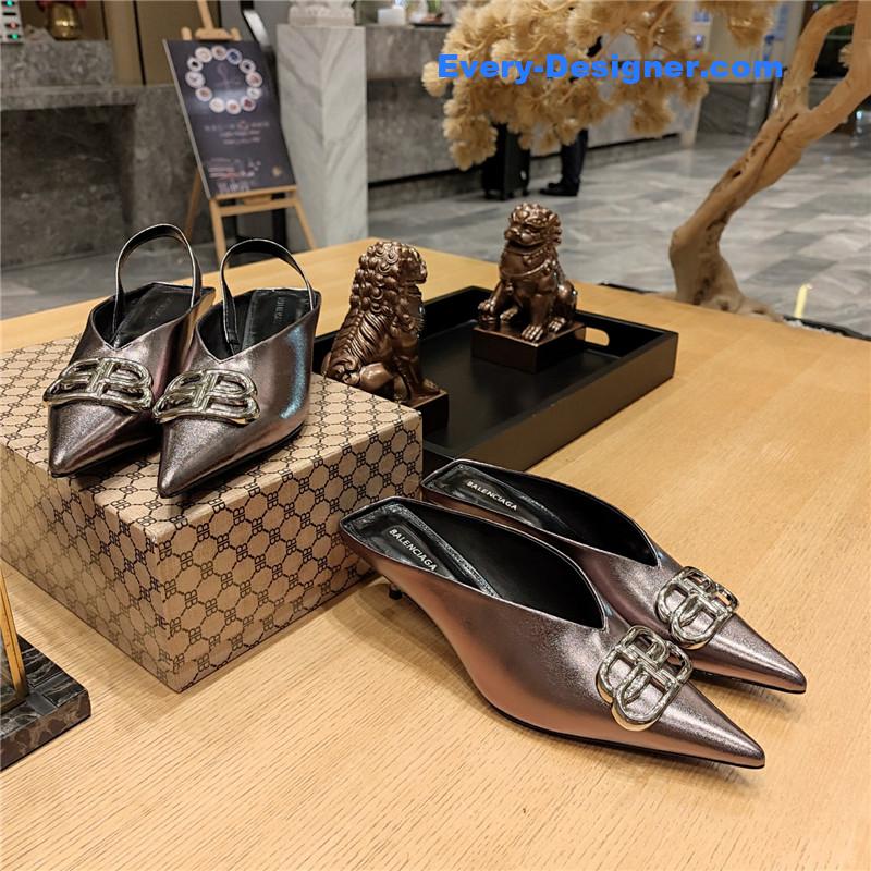Ba1en*iaga double b buckle cat heel mules slippers