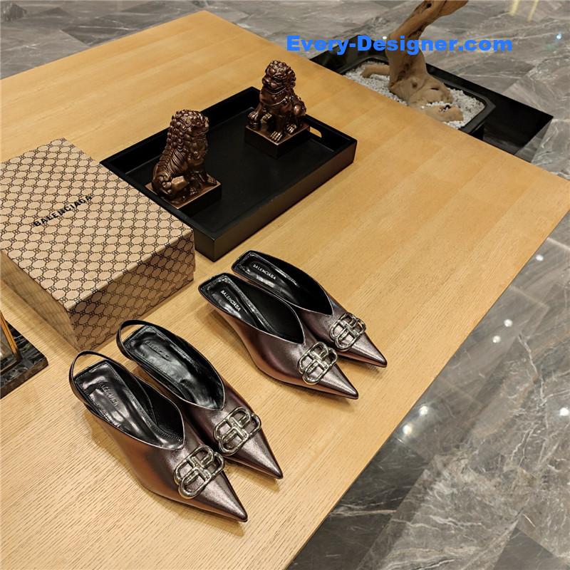 Ba1en*iaga double b buckle cat heel mules slippers