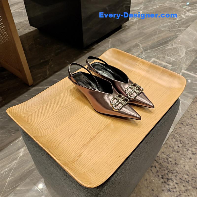 Ba1en*iaga double b buckle cat heel mules slippers