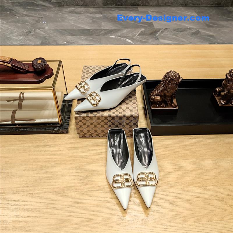 Ba1en*iaga double b buckle cat heel mules slippers